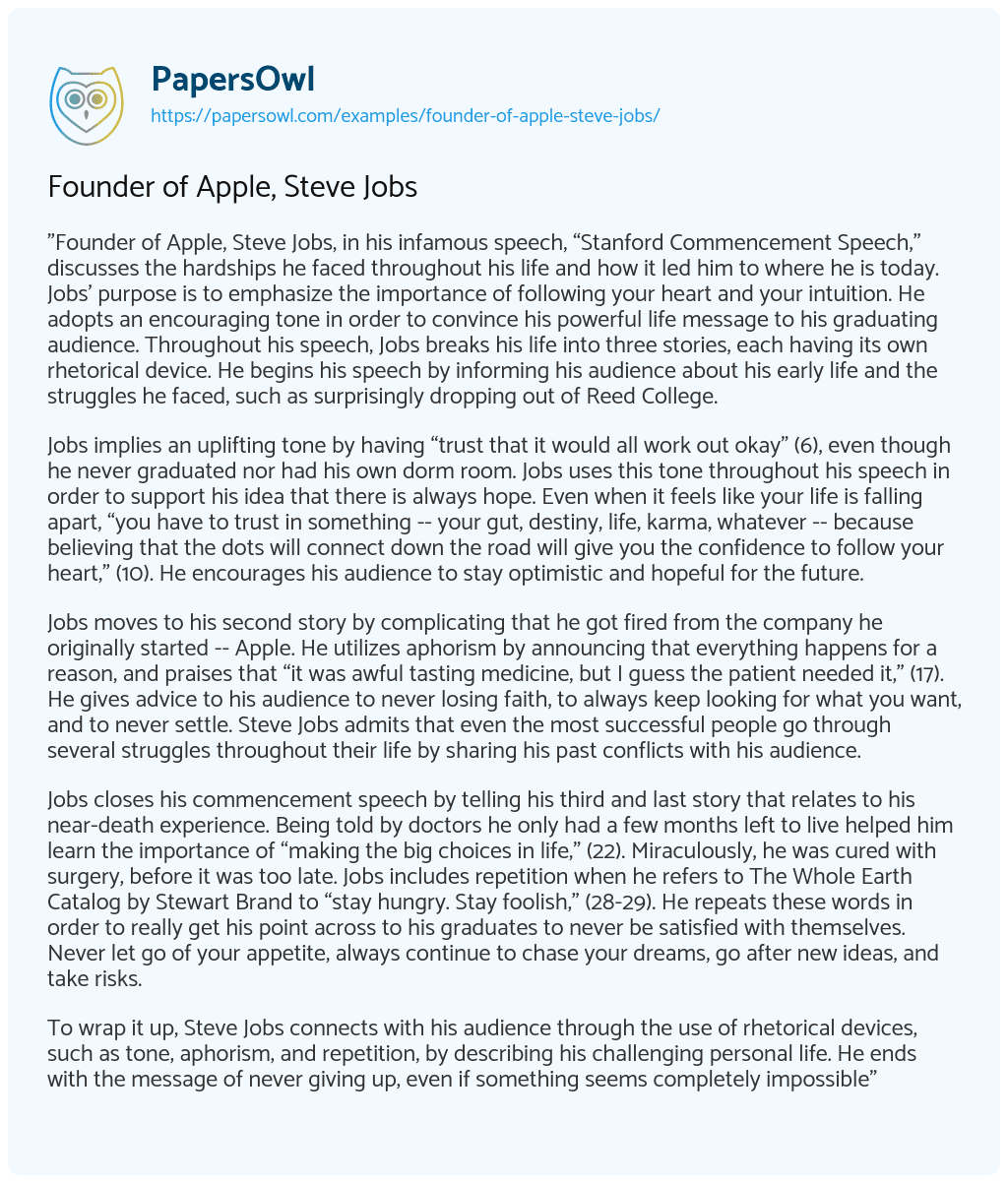 Founder of Apple, Steve Jobs essay