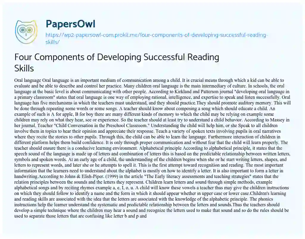 Four Components of Developing Successful Reading Skills essay