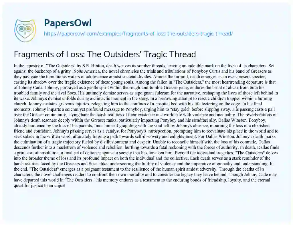 Essay on Fragments of Loss: the Outsiders’ Tragic Thread