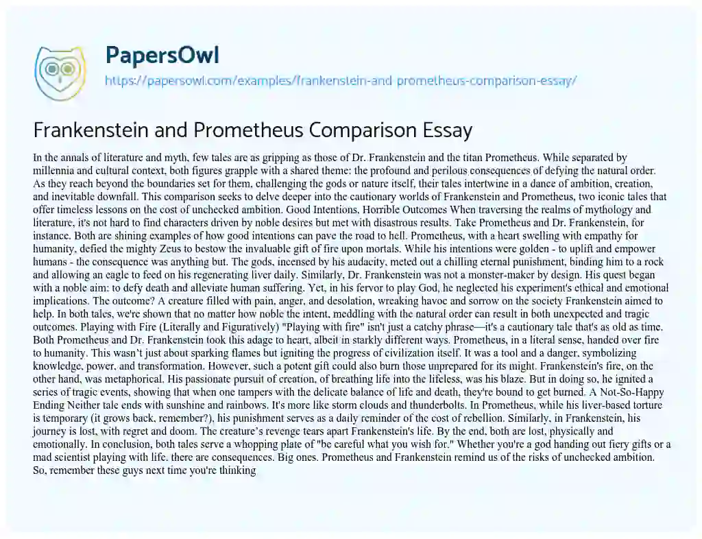 Essay on Frankenstein and Prometheus Comparison Essay