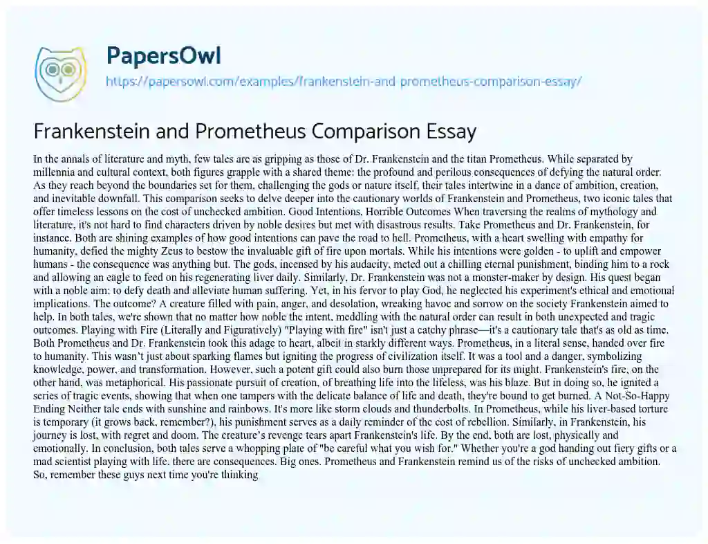 frankenstein comparison essay