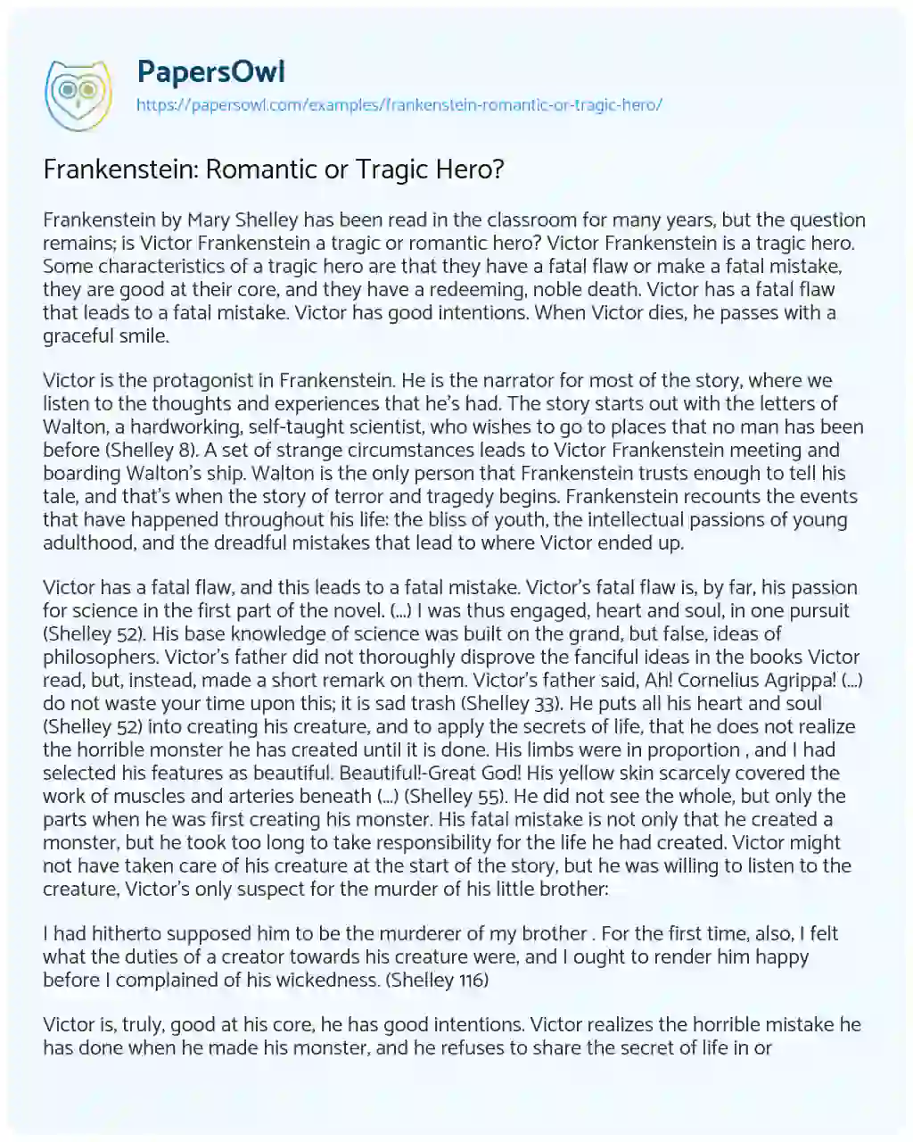 Frankenstein: Romantic or Tragic Hero? essay
