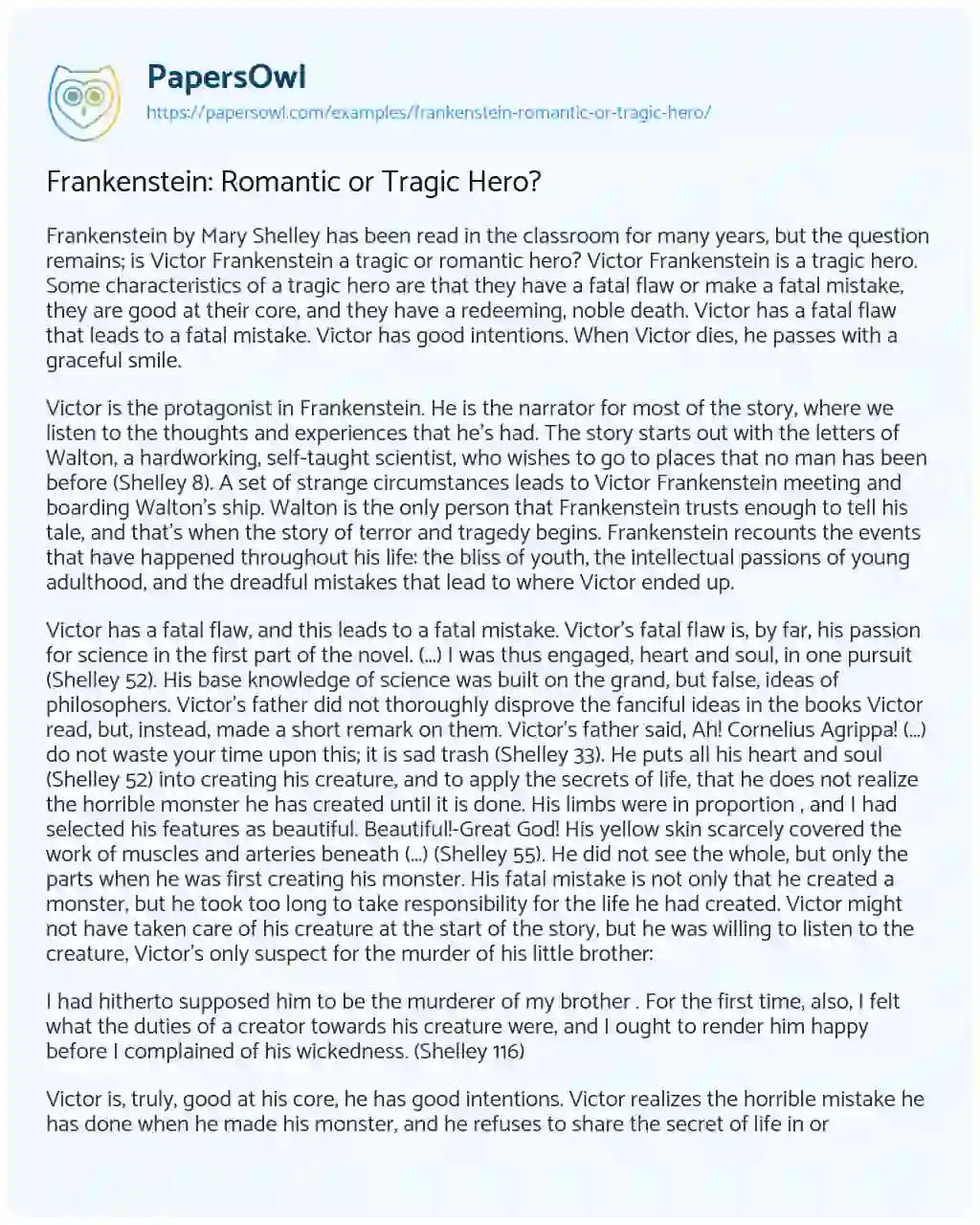 tragic hero frankenstein essay