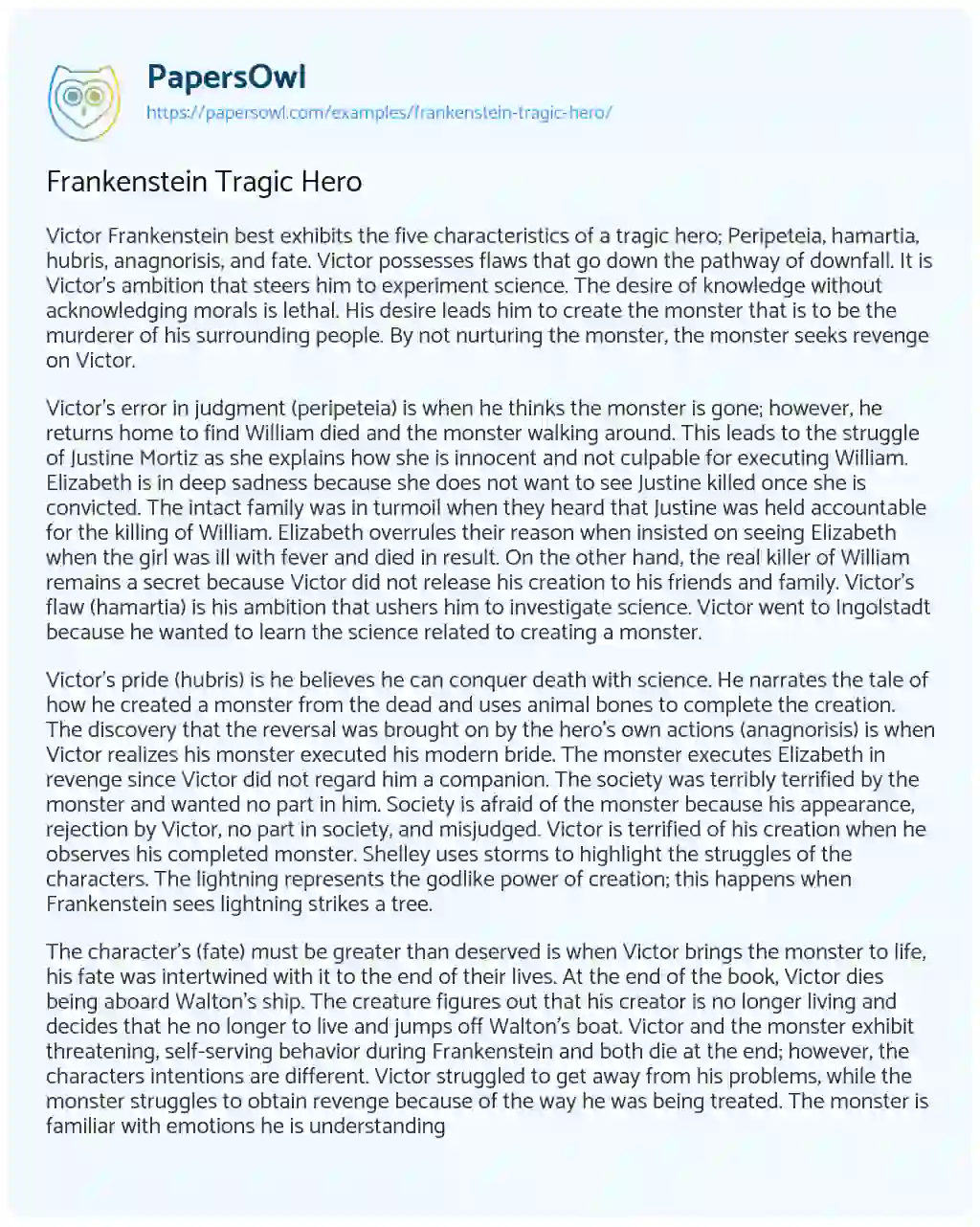 Frankenstein Tragic Hero Frankenstein Tragic Hero essay