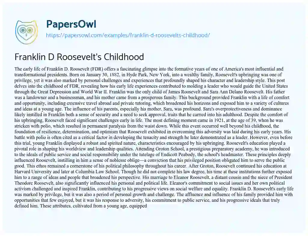 Essay on Franklin D Roosevelt’s Childhood