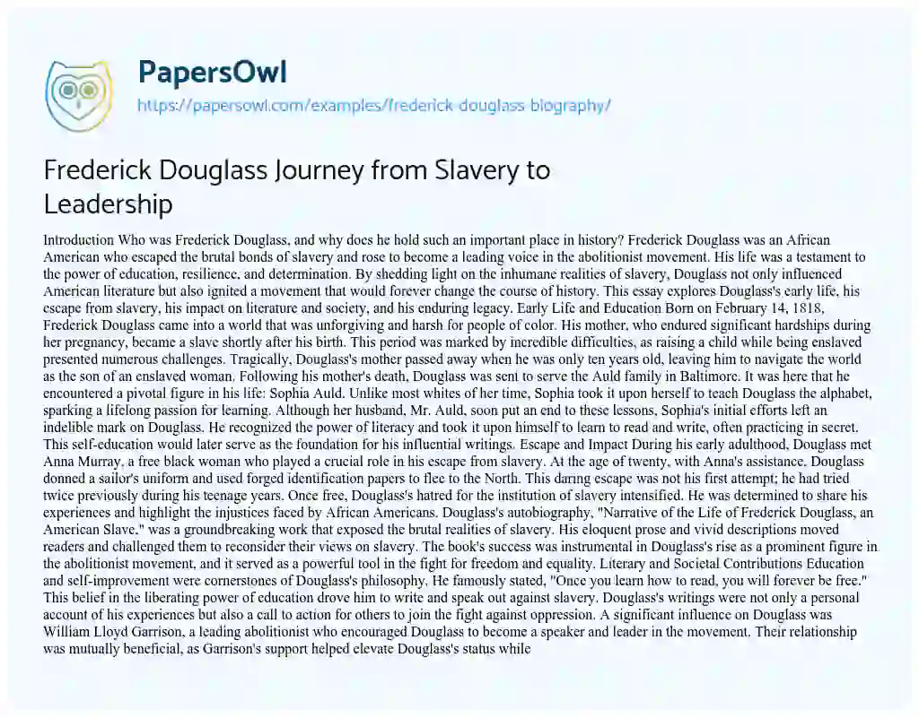 Essay on Frederick Douglass Biography