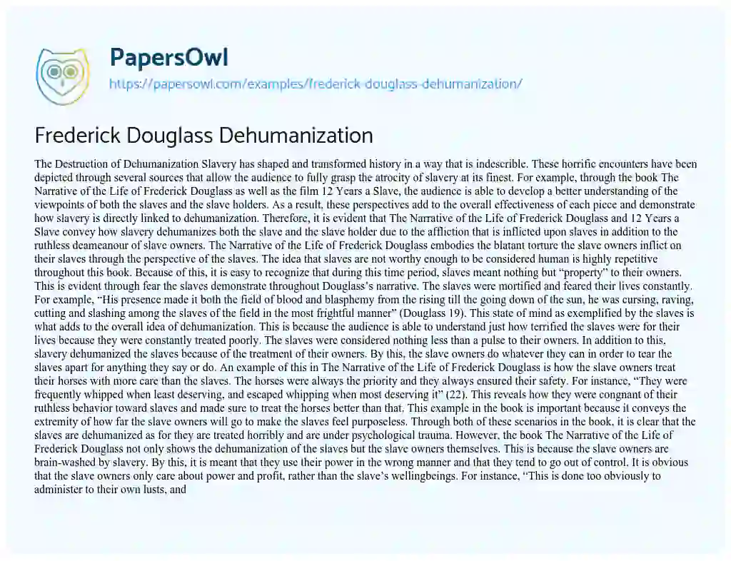 Frederick Douglass Dehumanization essay