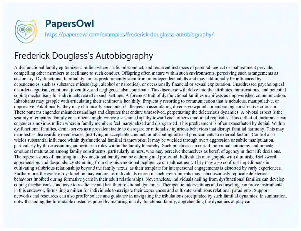 Essay on Frederick Douglass’s Autobiography