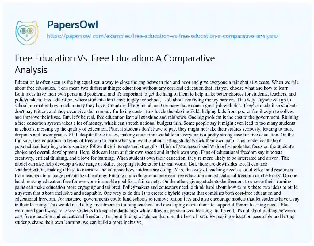 Essay on Free Education Vs. Free Education: a Comparative Analysis