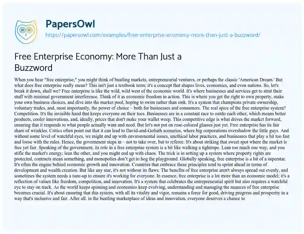 Essay on Free Enterprise Economy: more than Just a Buzzword