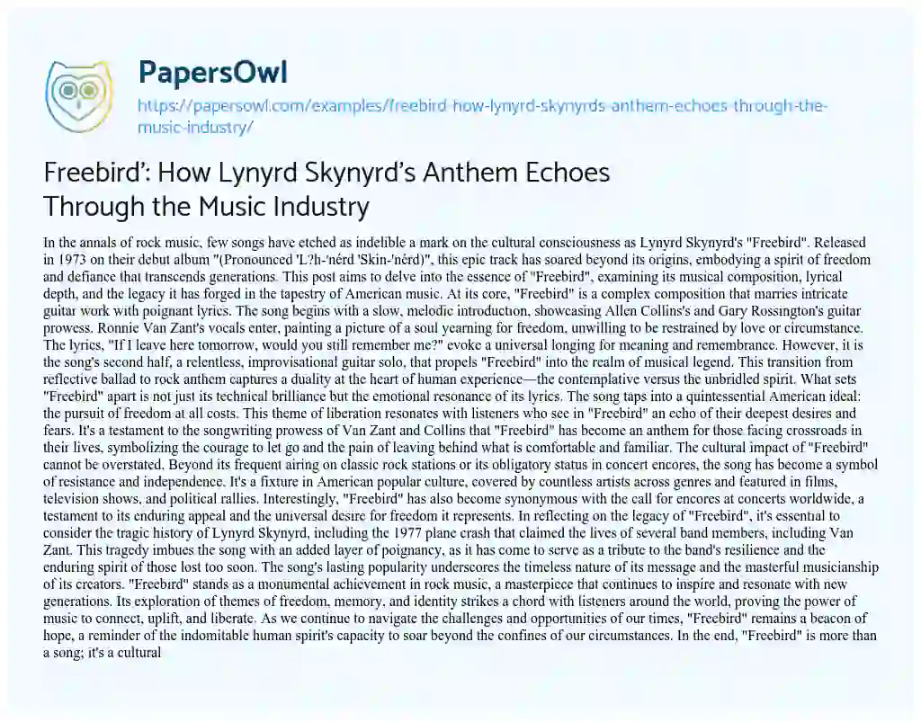 Essay on Freebird’: how Lynyrd Skynyrd’s Anthem Echoes through the Music Industry