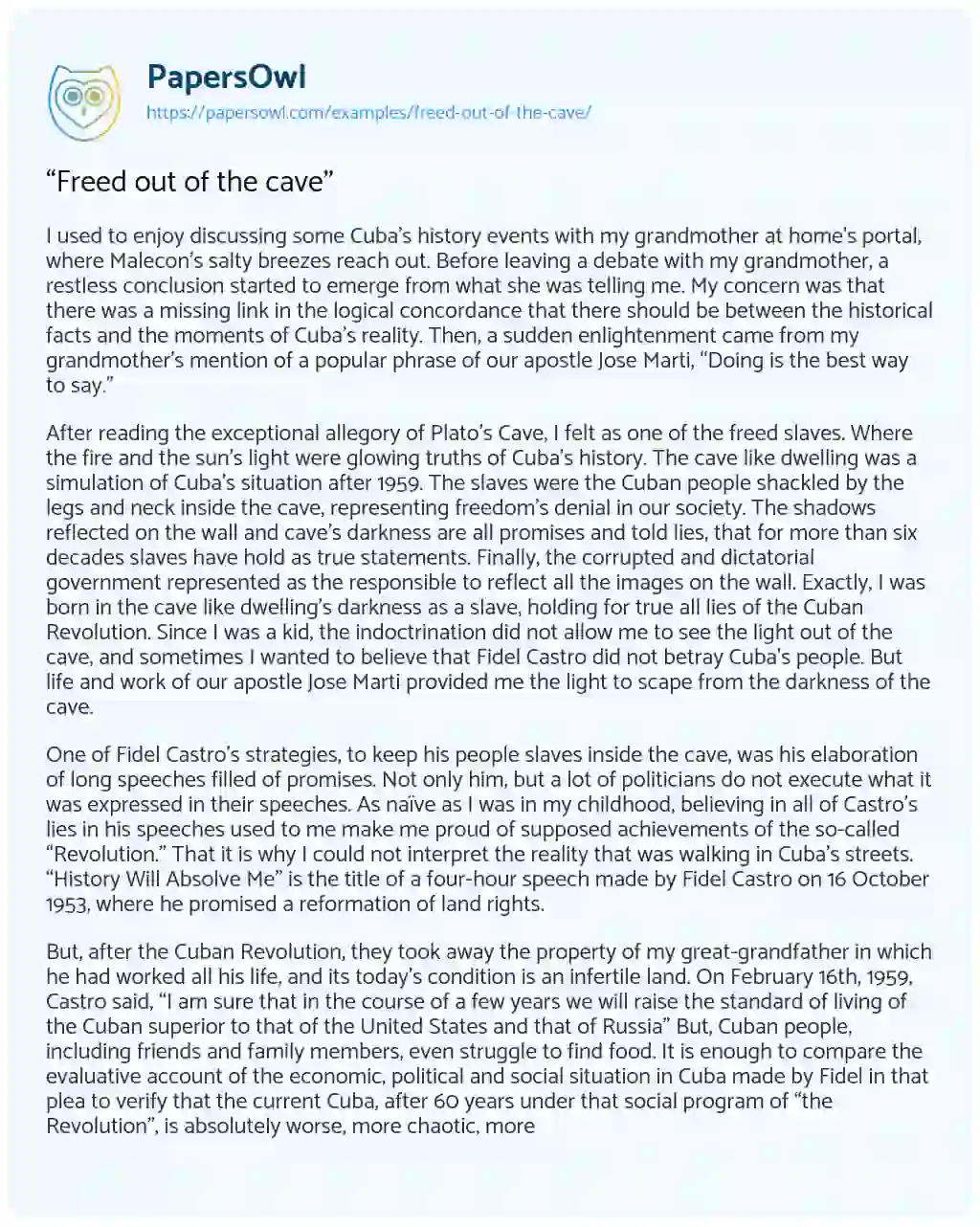 Essay on “Freed out of the Cave”