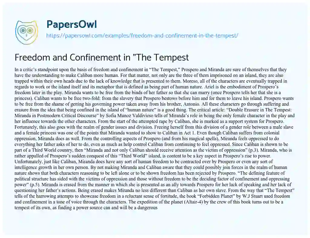 Essay on Freedom and Confinement in “The Tempest