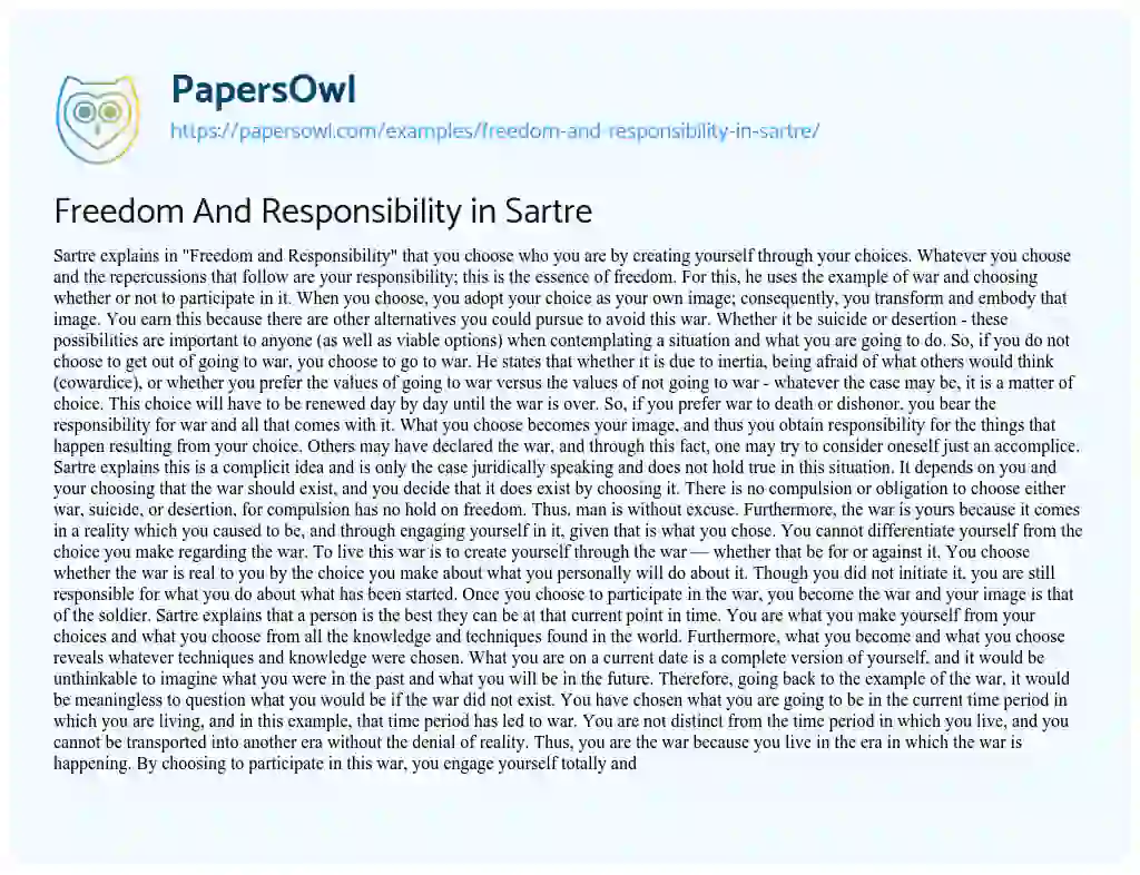 Essay on Freedom and Responsibility in Sartre