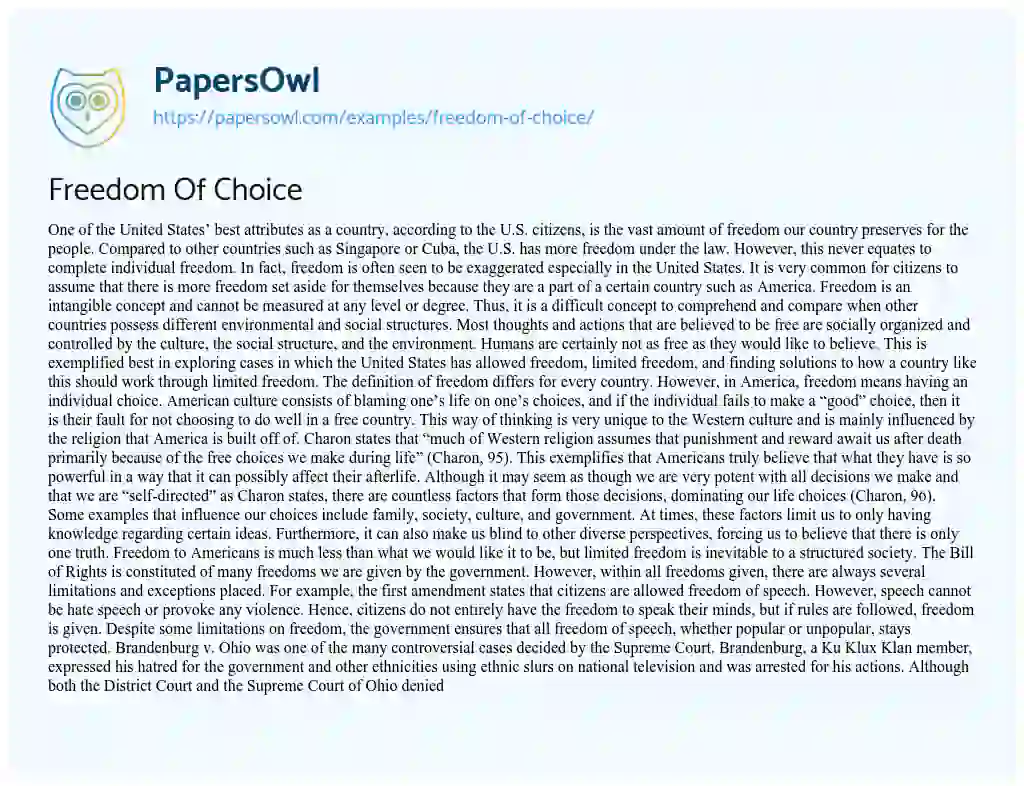 Freedom of Choice essay