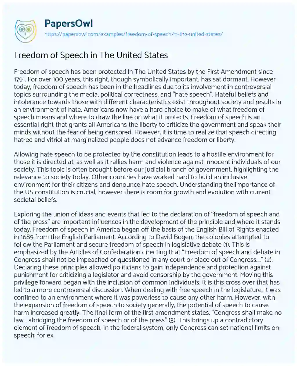 Essay on Freedom of Speech in the United States