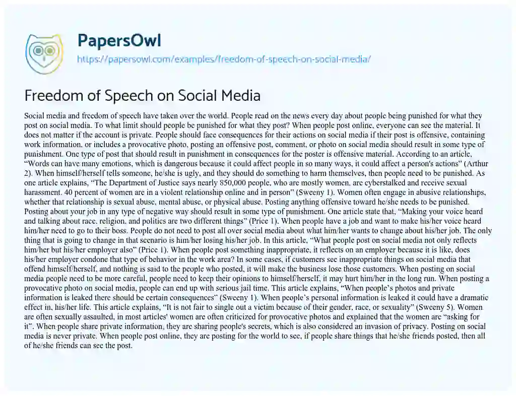 Freedom of Speech on Social Media essay
