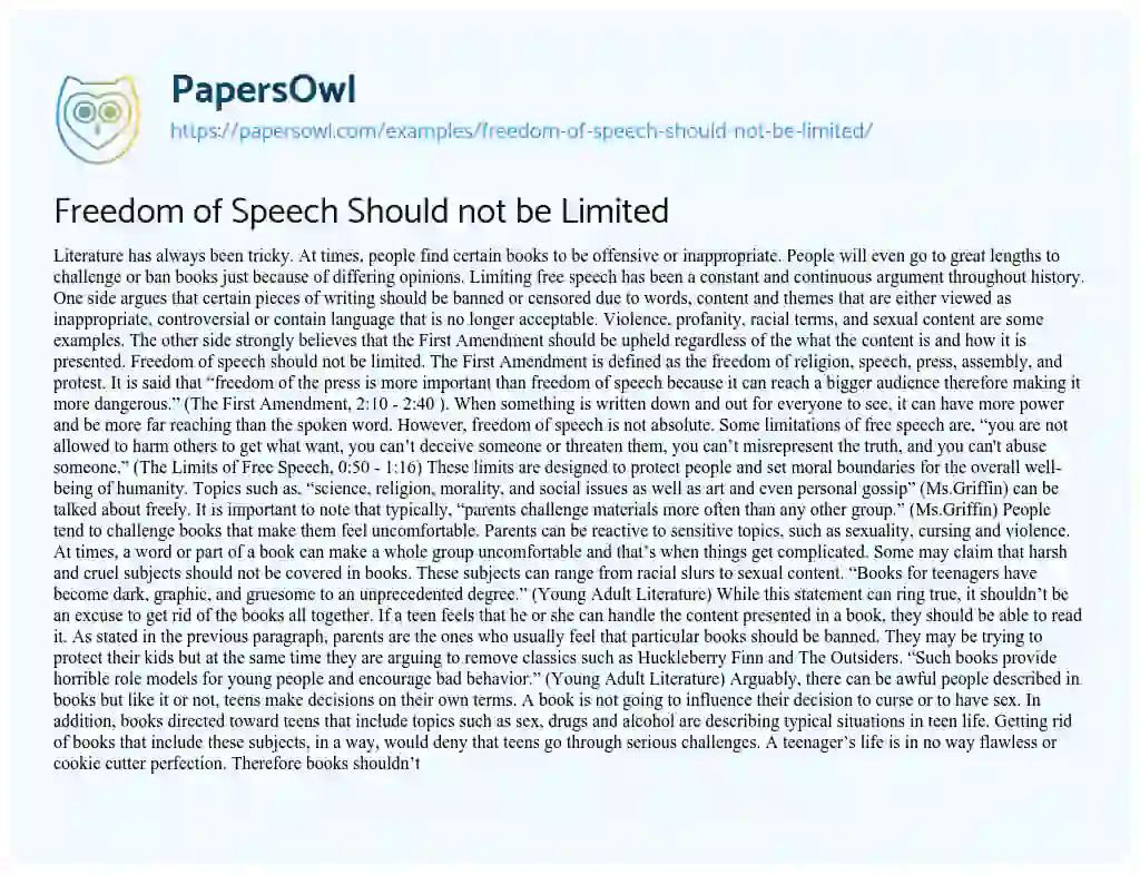 Essay on Freedom of Speech should not be Limited
