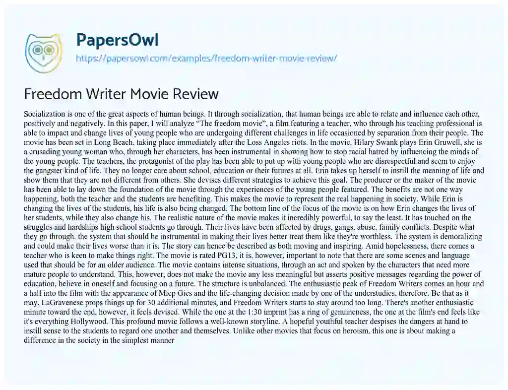 Essay on Freedom Writer Movie Review