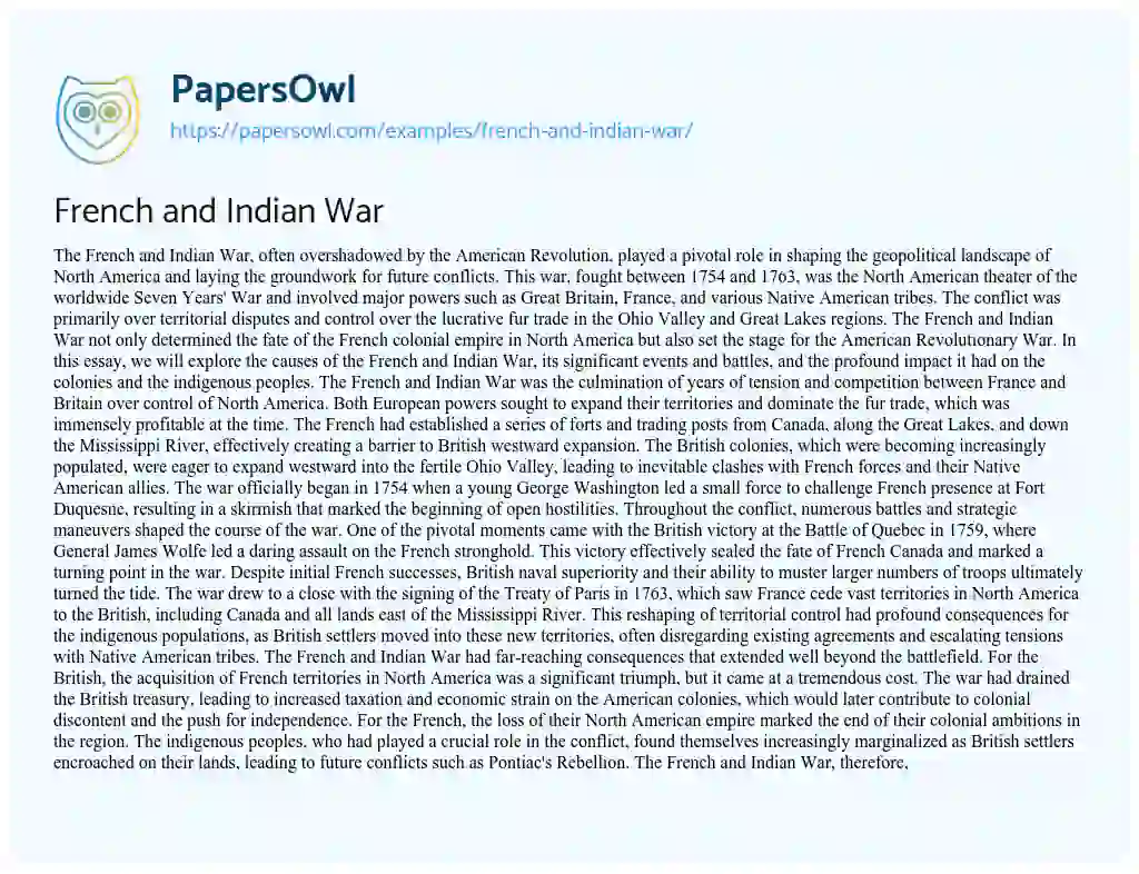 Essay on French and Indian War