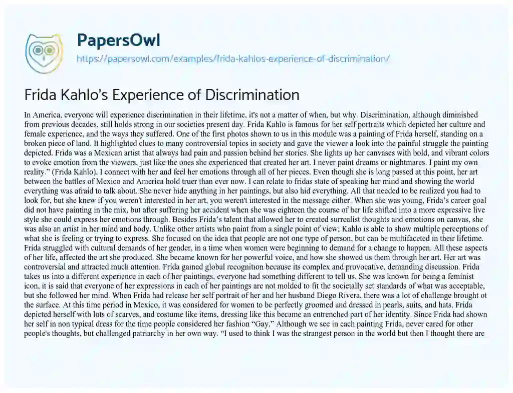 Frida Kahlo’s Experience of Discrimination essay