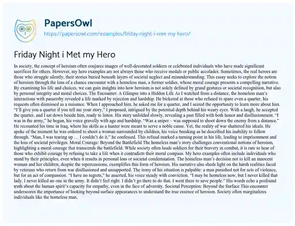 Essay on Friday Night i Met my Hero