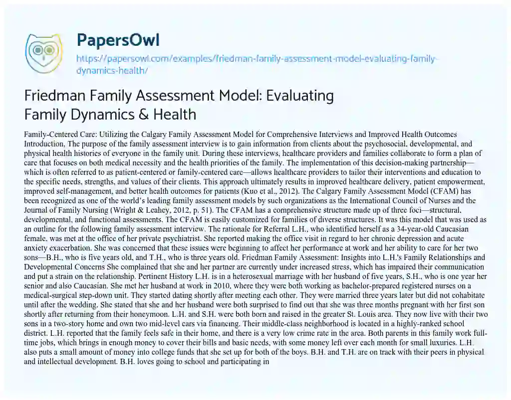 Essay on Friedman Family Assessment Model: Evaluating Family Dynamics & Health