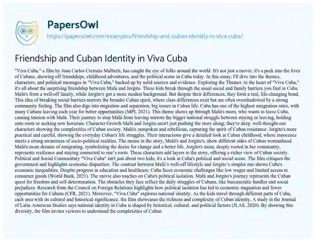 Essay on Friendship and Cuban Identity in Viva Cuba