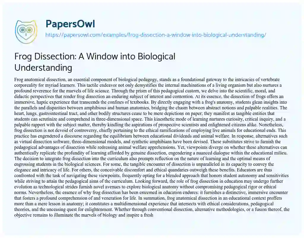 Essay on Frog Dissection: a Window into Biological Understanding