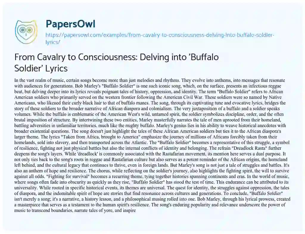 Essay on From Cavalry to Consciousness: Delving into ‘Buffalo Soldier’ Lyrics