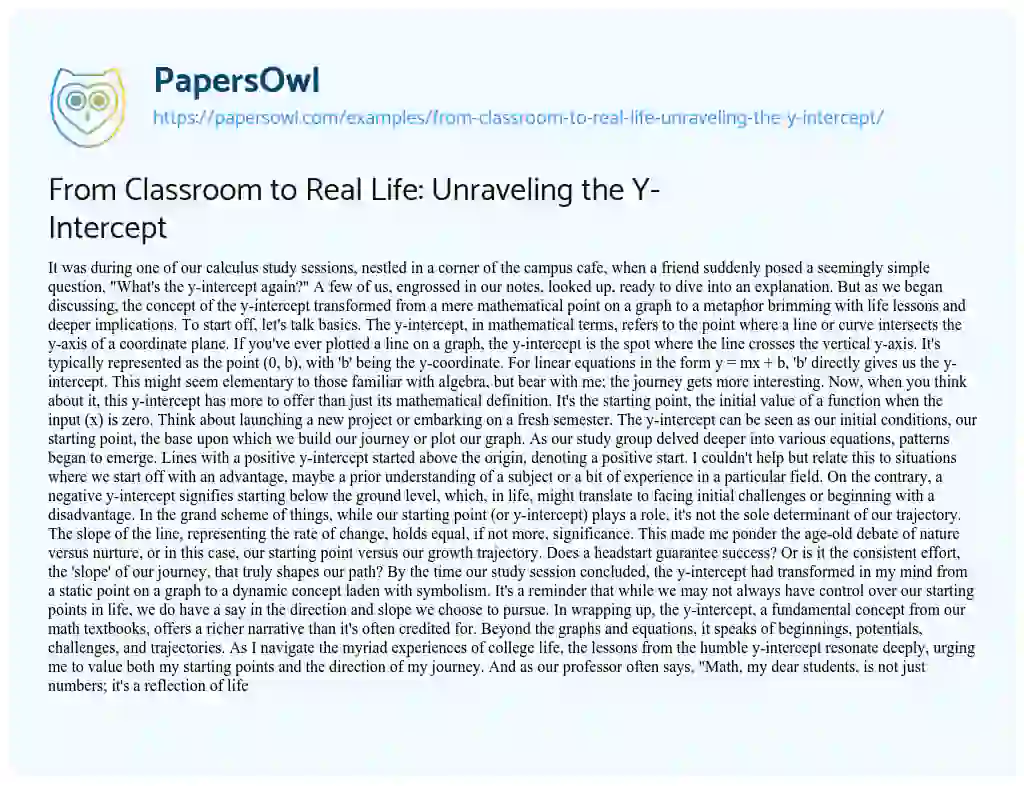 Essay on From Classroom to Real Life: Unraveling the Y-Intercept