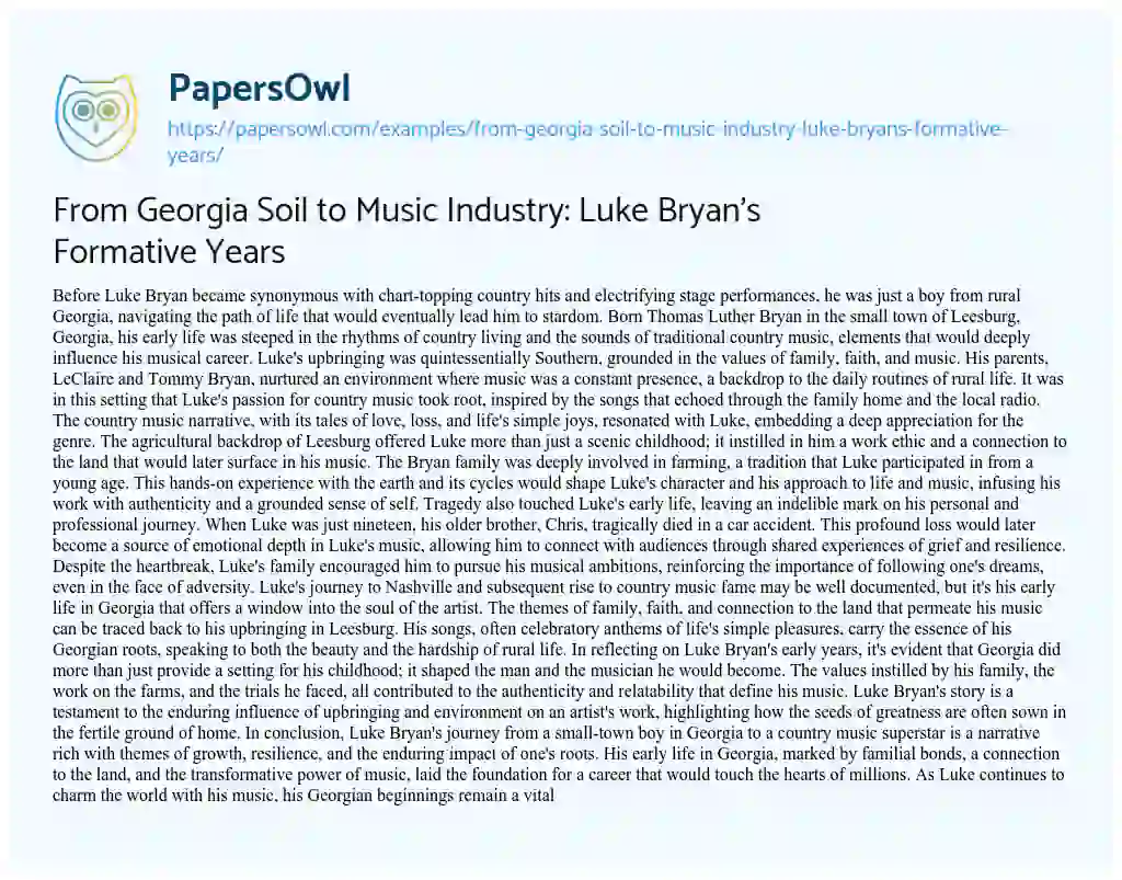 Essay on From Georgia Soil to Music Industry: Luke Bryan’s Formative Years