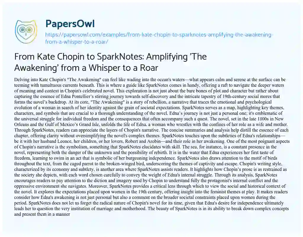 Essay on From Kate Chopin to SparkNotes: Amplifying ‘The Awakening’ from a Whisper to a Roar
