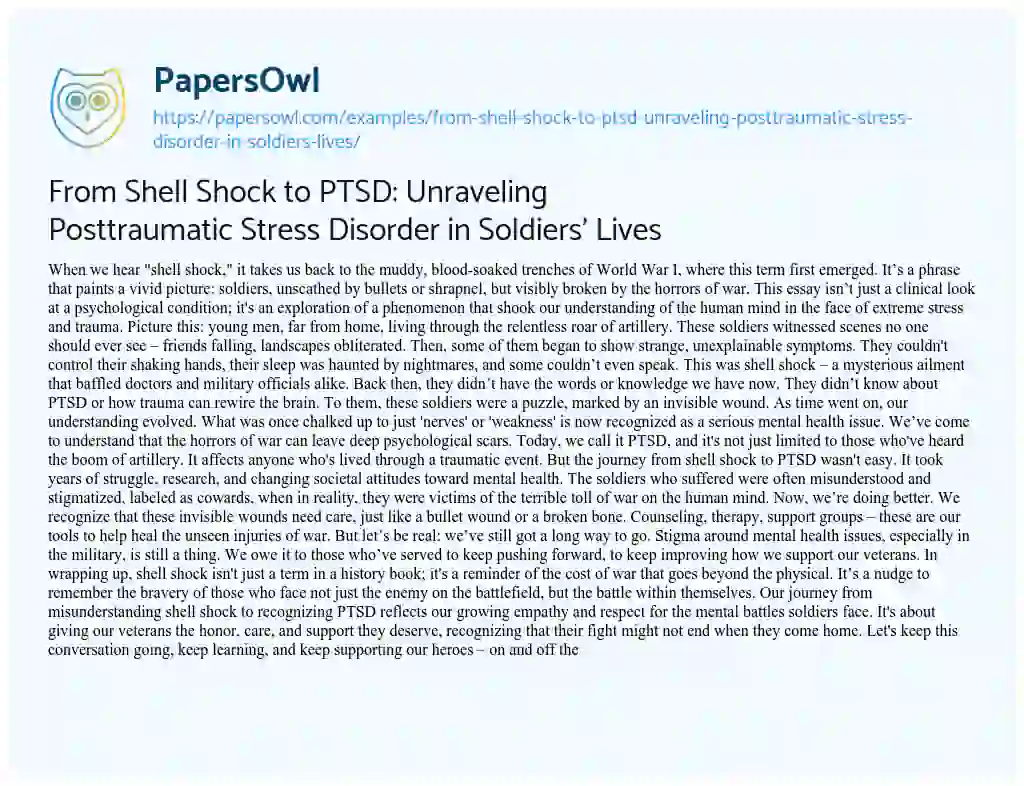 Essay on From Shell Shock to PTSD: Unraveling Posttraumatic Stress Disorder in Soldiers’ Lives