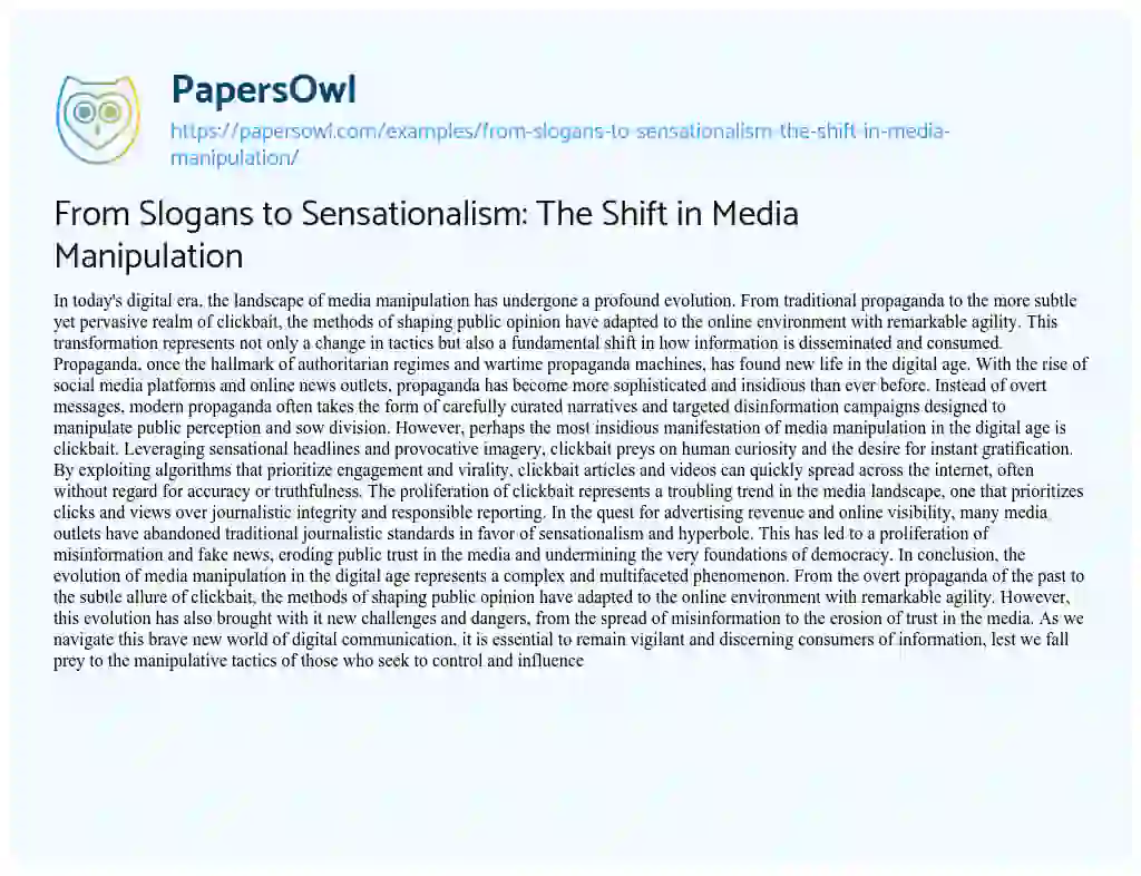 Essay on From Slogans to Sensationalism: the Shift in Media Manipulation