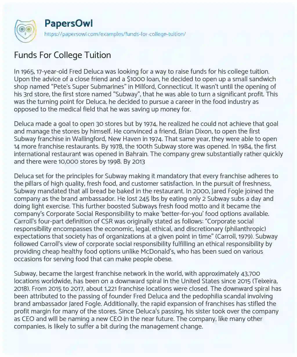 Essay on Funds for College Tuition