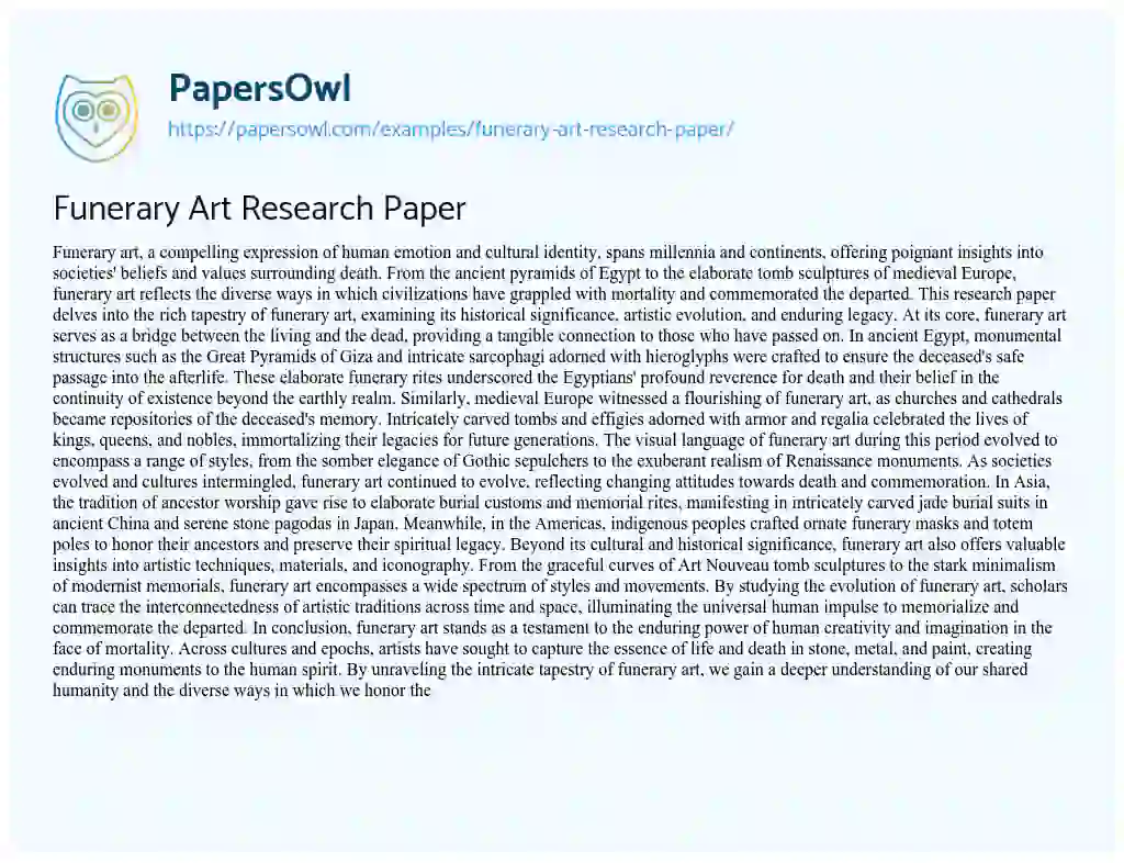 Essay on Funerary Art Research Paper