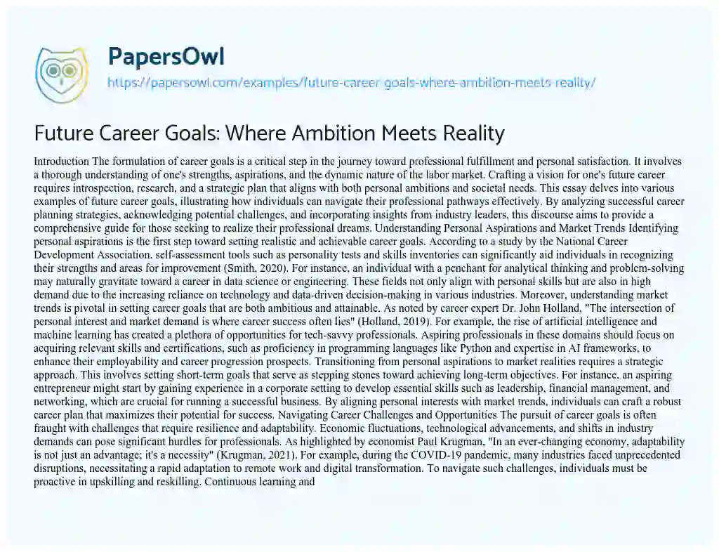 Essay on Future Career Goals: Where Ambition Meets Reality