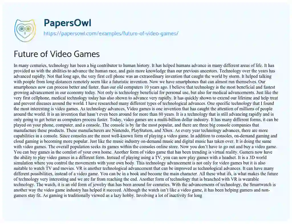 Essay on Future of Video Games