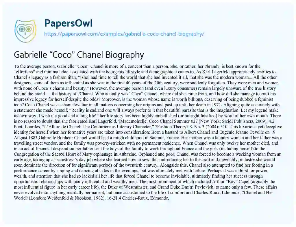 Essay on Gabrielle “Coco” Chanel Biography