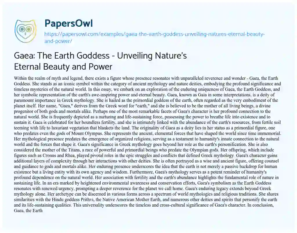 Essay on Gaea: the Earth Goddess – Unveiling Nature’s Eternal Beauty and Power