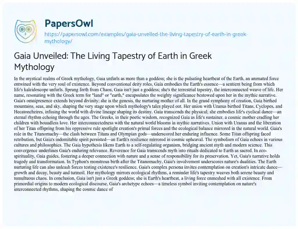 Essay on Gaia Unveiled: the Living Tapestry of Earth in Greek Mythology
