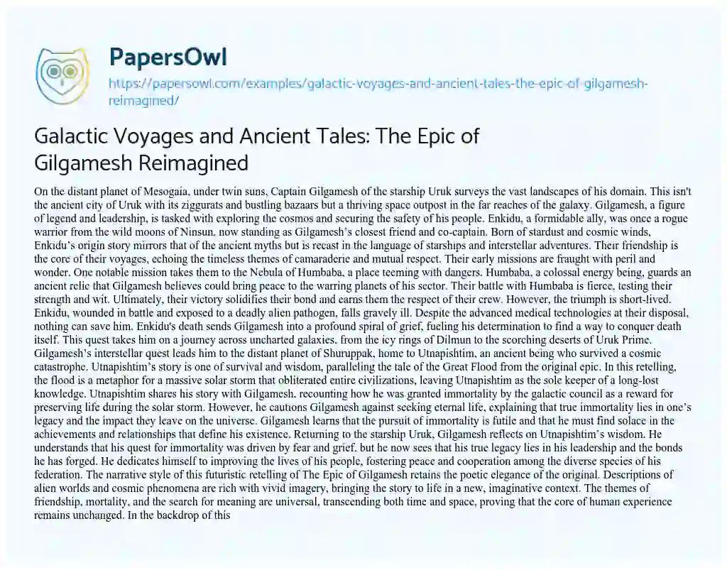 Essay on Galactic Voyages and Ancient Tales: the Epic of Gilgamesh Reimagined