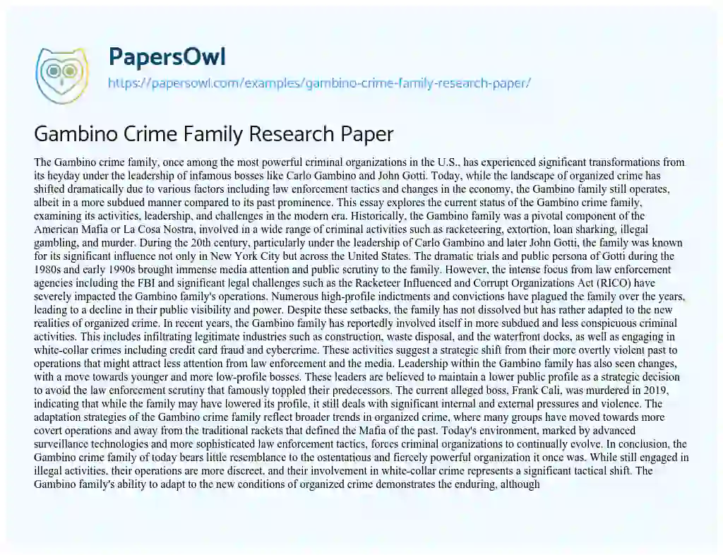 Essay on Gambino Crime Family Research Paper