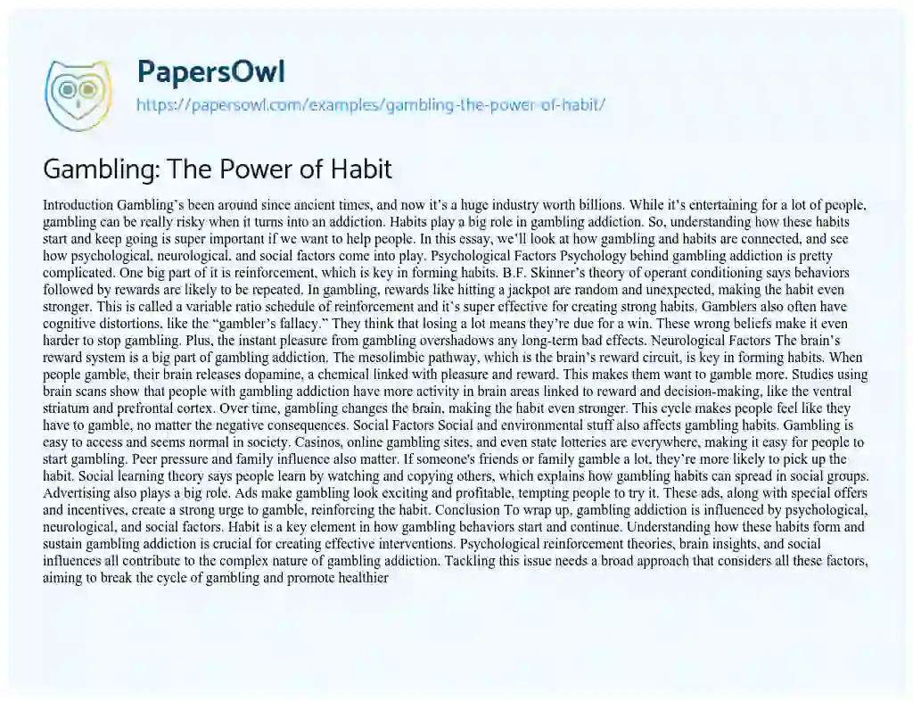 Essay on Gambling: the Power of Habit