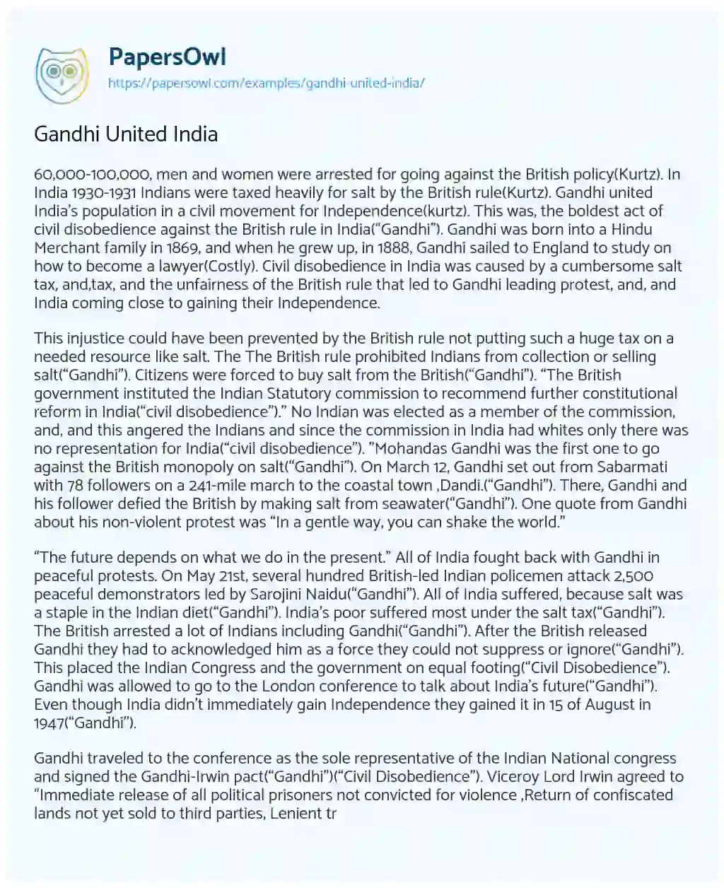 Essay on Gandhi United India