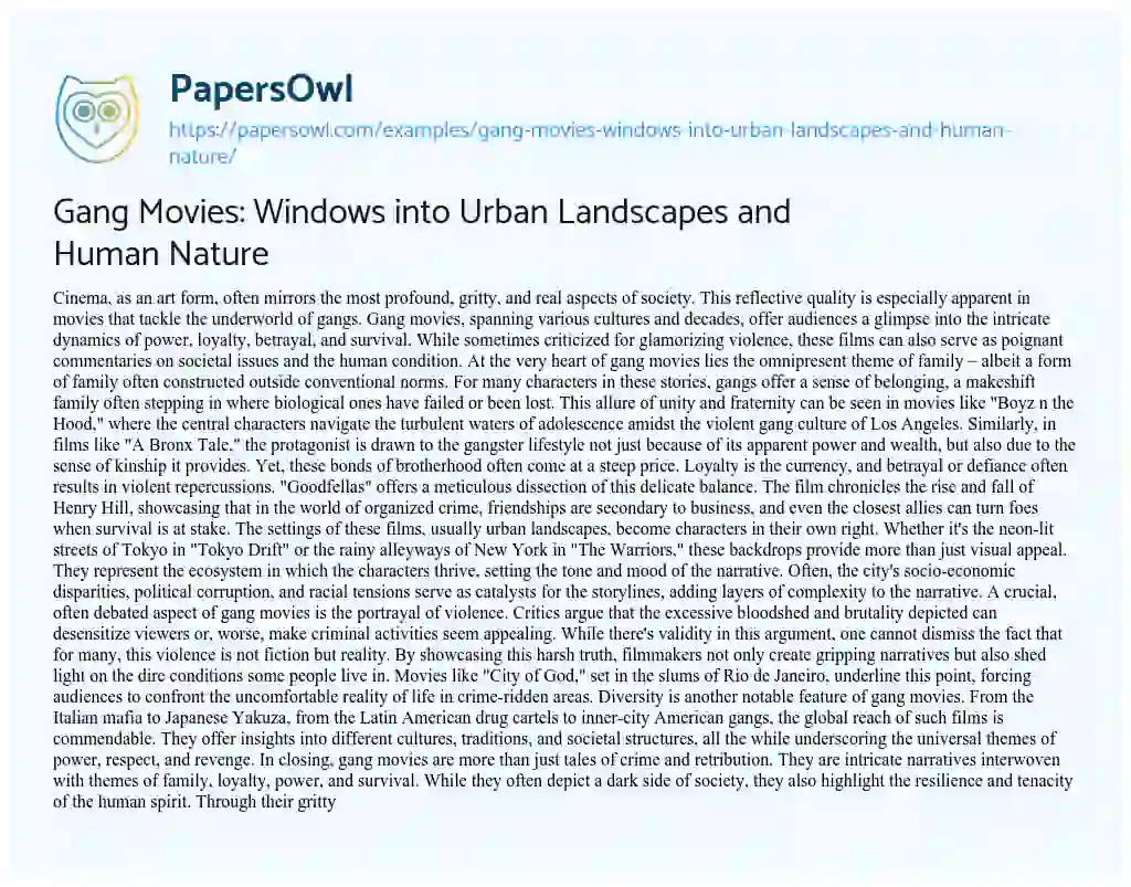 Essay on Gang Movies: Windows into Urban Landscapes and Human Nature