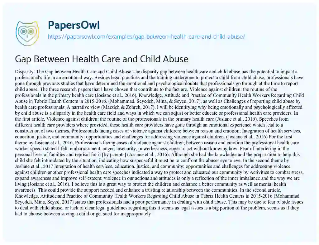 Essay on Gap between Health Care and Child Abuse