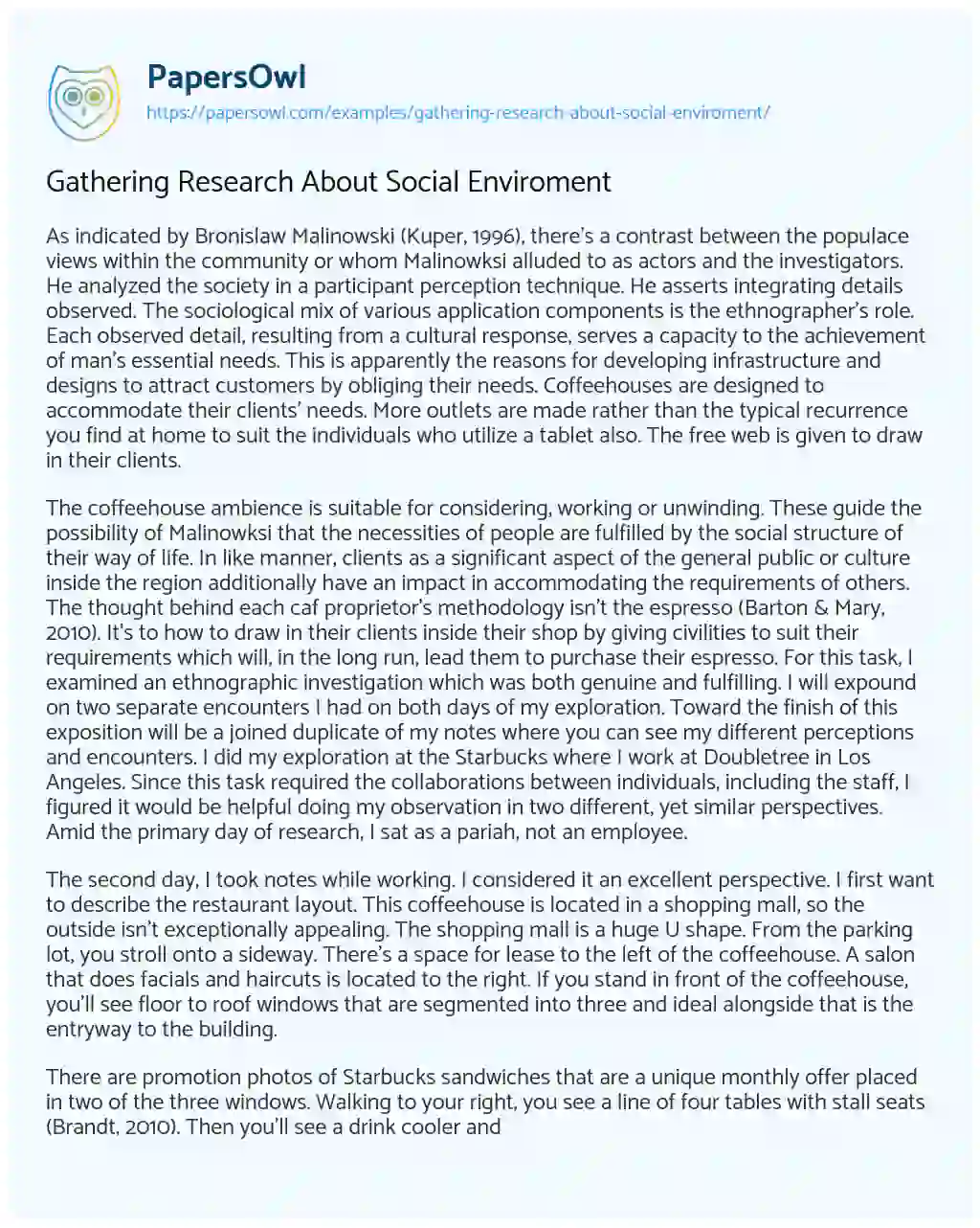 Essay on Gathering Research about Social Enviroment