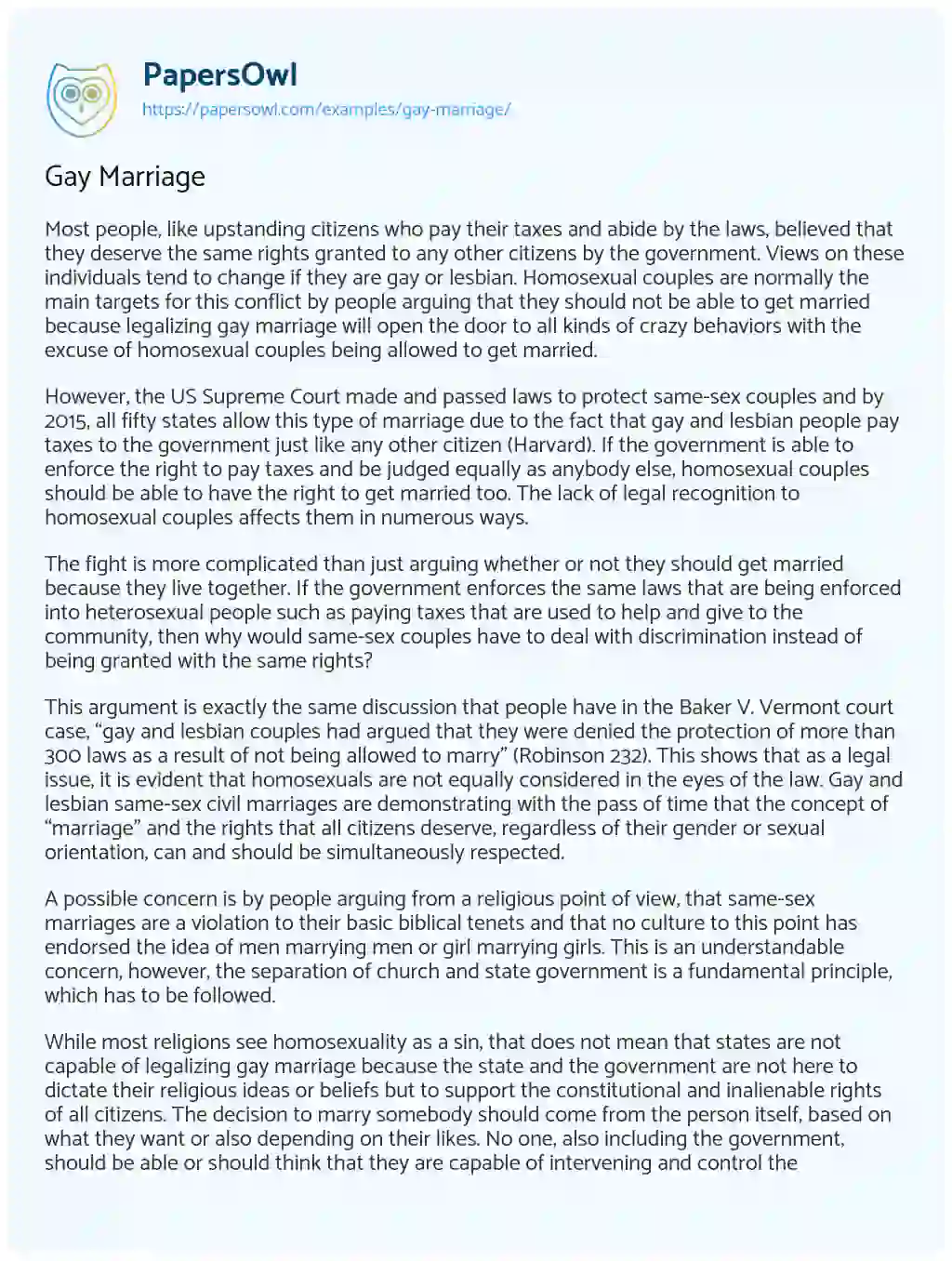 Gay Marriage essay